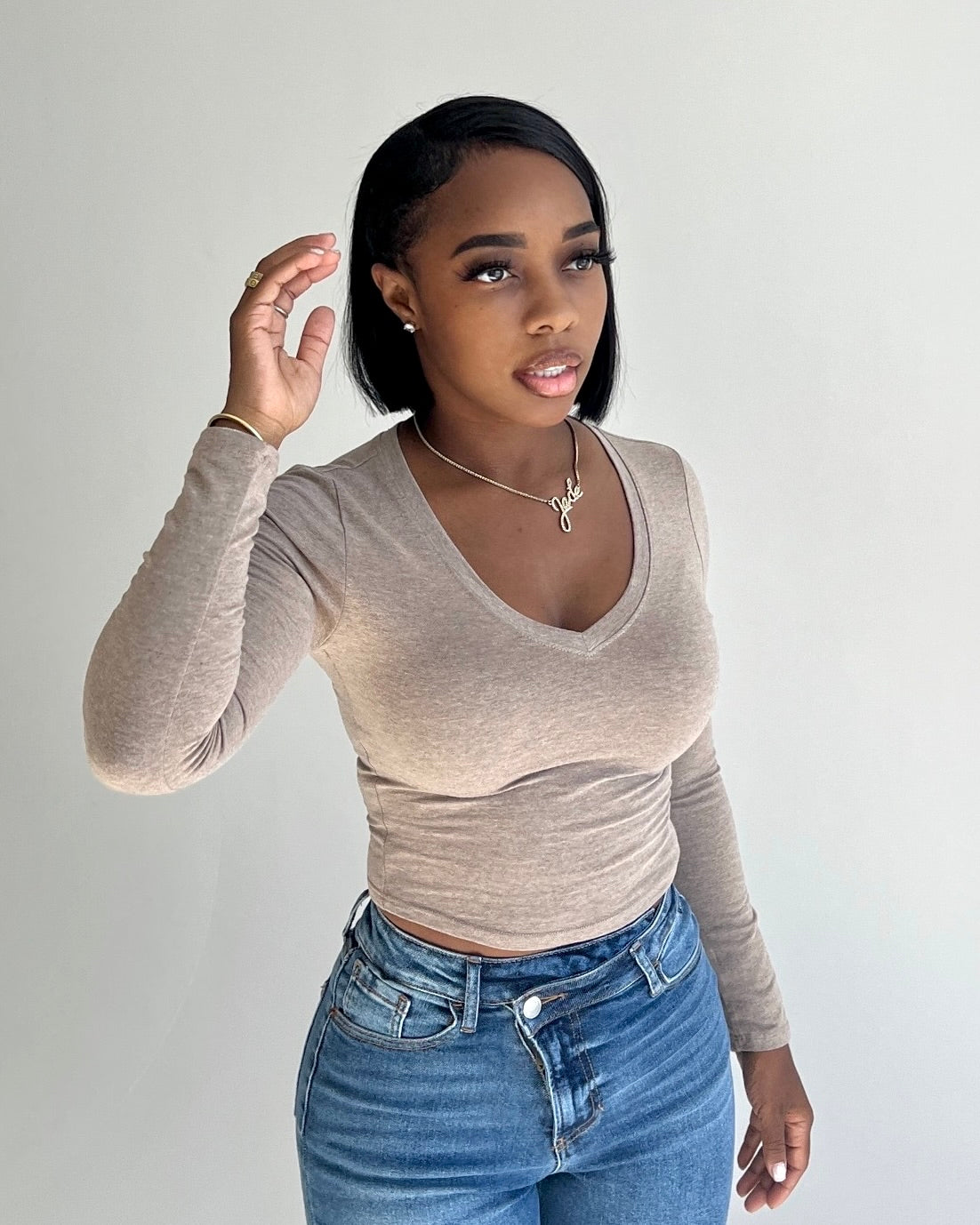 BAEsics : Long Sleeve V Neck Crop Top