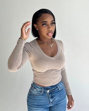 BAEsics : Long Sleeve V Neck Crop Top