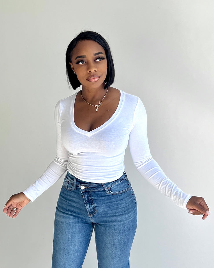 BAEsics : Long Sleeve V Neck Crop Top