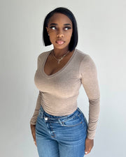 BAEsics : Long Sleeve V Neck Crop Top