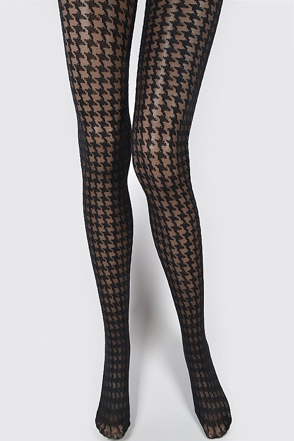 Black Houndstooth Printed Tights