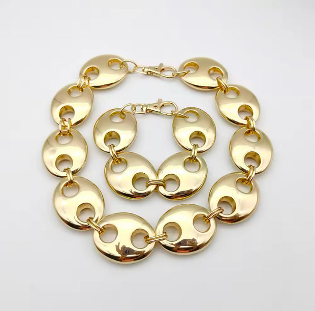 Gold Link Necklace Bracelet