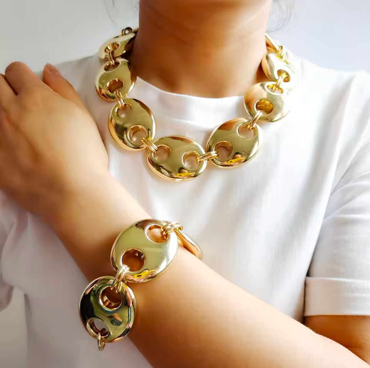 Gold Link Necklace Bracelet