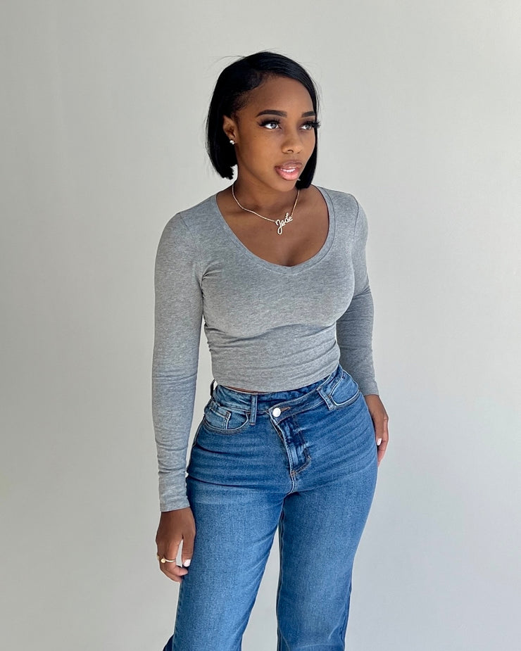 BAEsics : Long Sleeve V Neck Crop Top