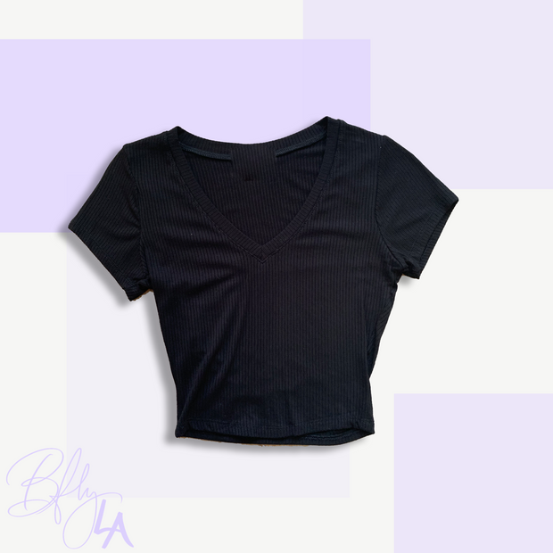 BAEsics : Short Sleeve V Neck Cropped