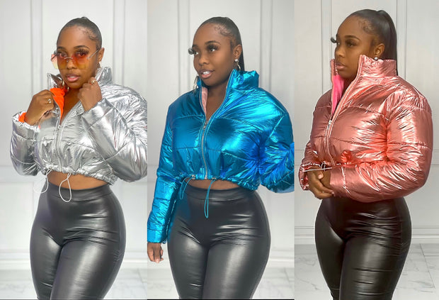 Metallic Cropped Puffer