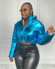 Metallic Cropped Puffer